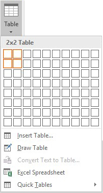 Table drop-down options (MS Word)