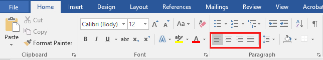    MS Word Home Tab - Alignment
