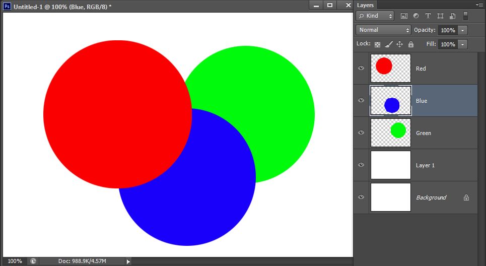  Three circles in Photoshop with Layers palette