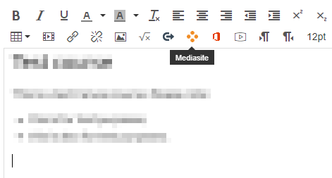 Screenshot from Canvas, showing the Mediasite icon available in the Rich Content Editor.