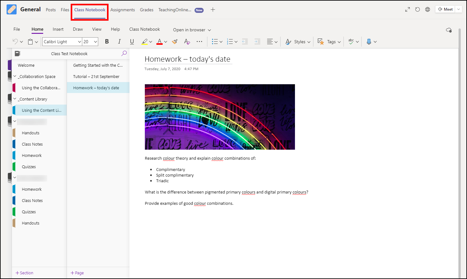 using onenote in teams