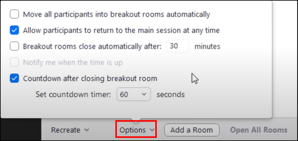 Zoom - Breakout room options