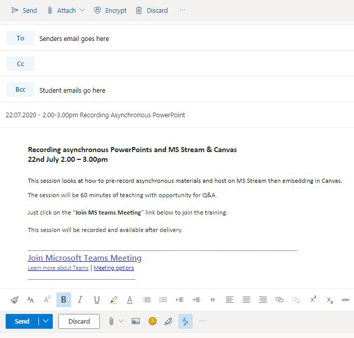 Using Outlook to send Team Invites for live-teaching