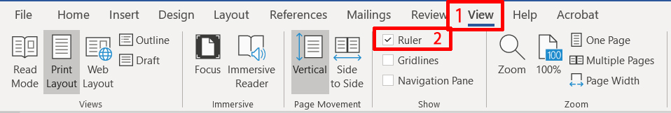 MS Word - displaying the ruler
