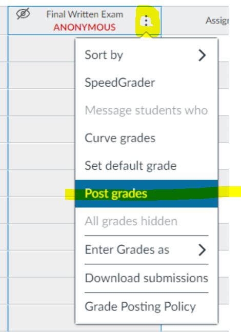 Canvas - posting grades (Manual Posting Policy)