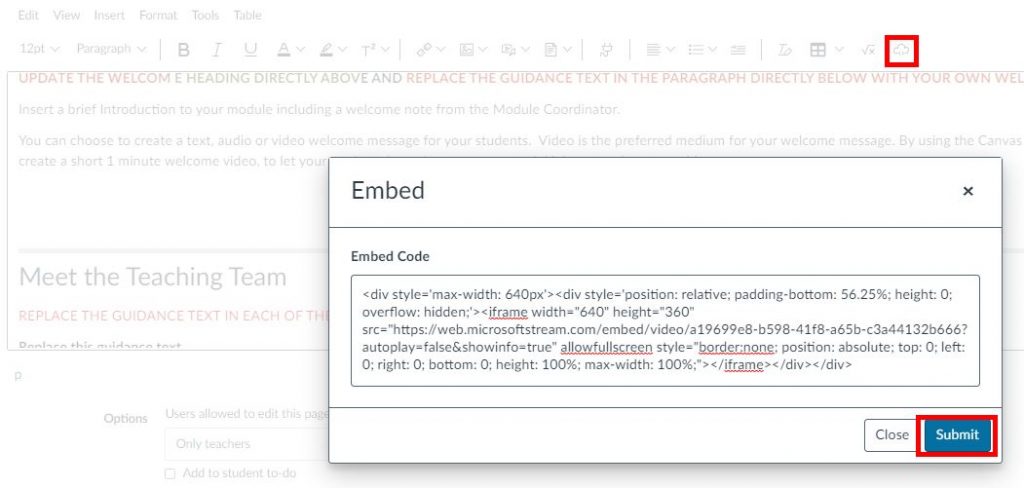 Canvas - pasting the embed code