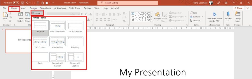 PowerPoint - inserting a slide
