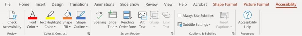MS PowerPoint Accessibility Tab