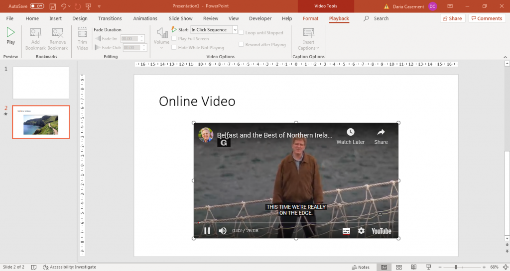 PowerPoint with video inserted from YouTube
