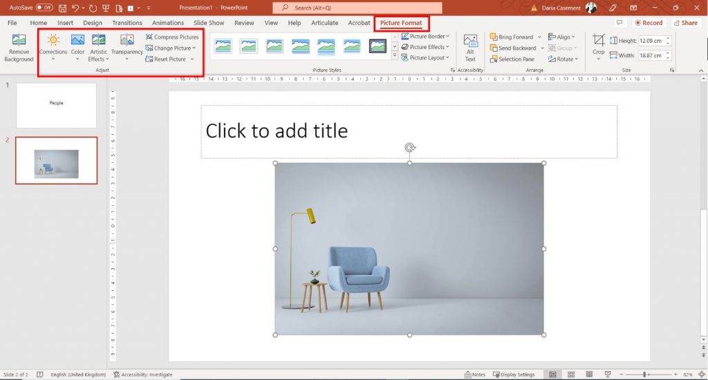PowerPoint - Picture Format and Adjust section