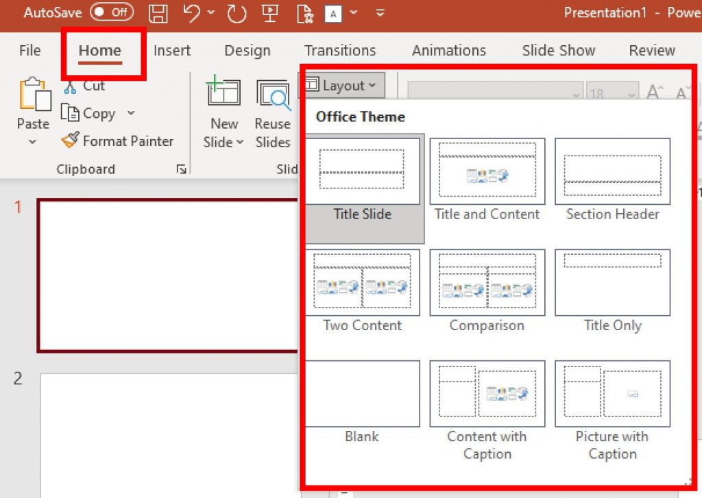 PowerPoint with slide layout options