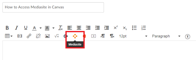 Screenshot of Mediasite icon in rich content editor in Canvas