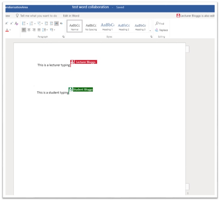 co-authoring view with student and instructor in microsoft word collaboration