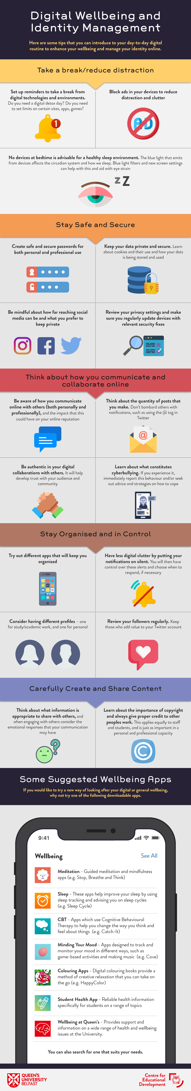 Infographic providing a list of tips to enhance your digital day to day routine