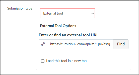 Select 'External tool' for the Submission type