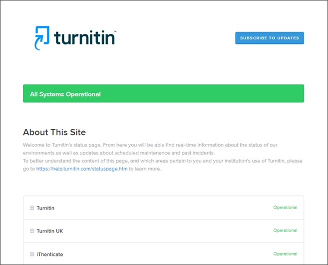 Figure 10 - Example screenshot of Turnitin status page