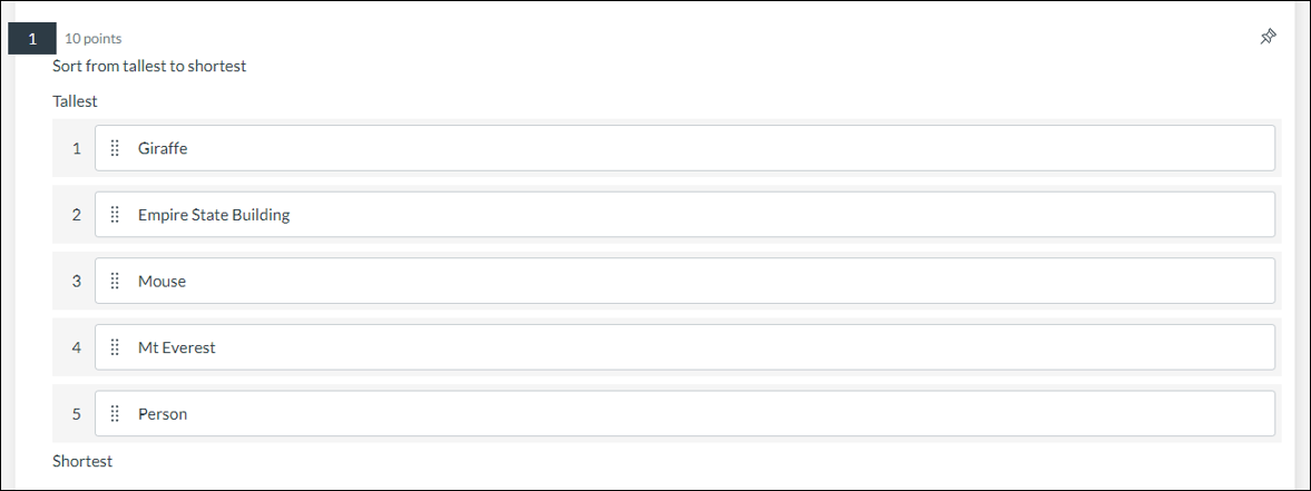 An example Ordering question type for New Quizzes