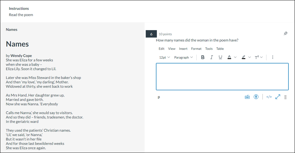 An example Stimulus question type for New Quizzes