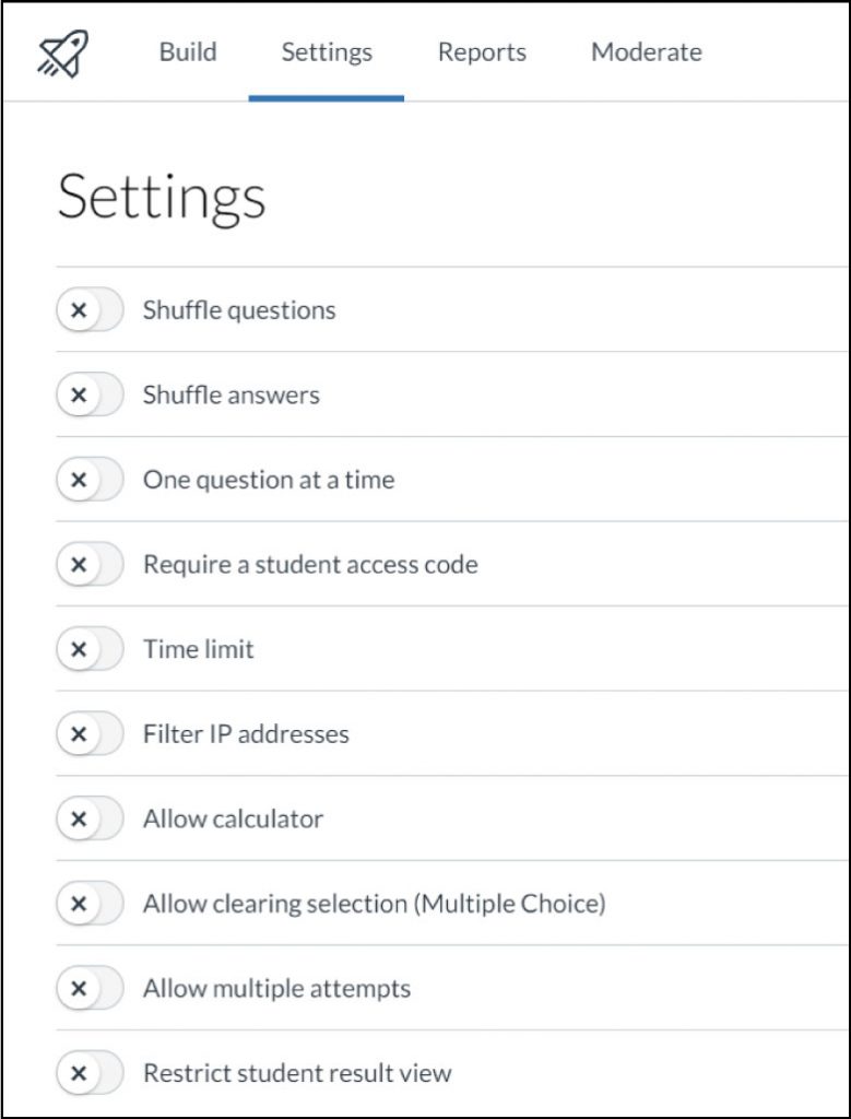 Overview of the Settings tab in New Quizzes