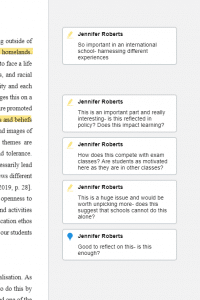 Screenshot of in-text comments using Speedgrader in Canvas
