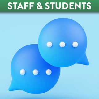 Two blue speech bubbles discussion