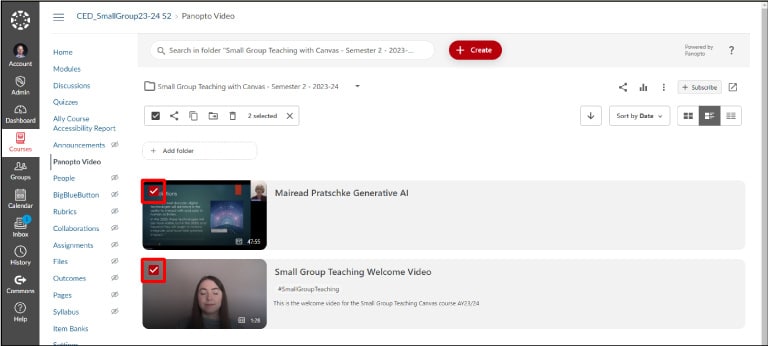 Hover over the video that you want to copy and select the checkbox which appears in the top left corner of the video thumbnail. You can select more than one if copying multiple videos. 