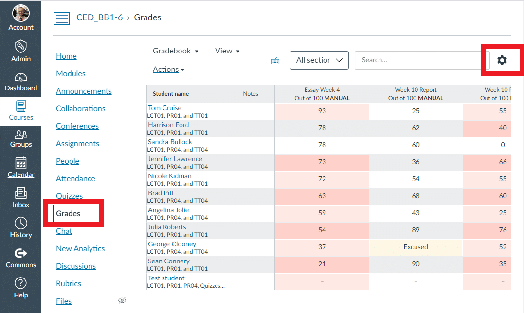 Grades Screenshot