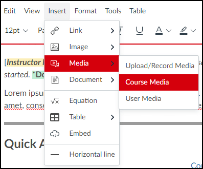 Select Media, then Course Media