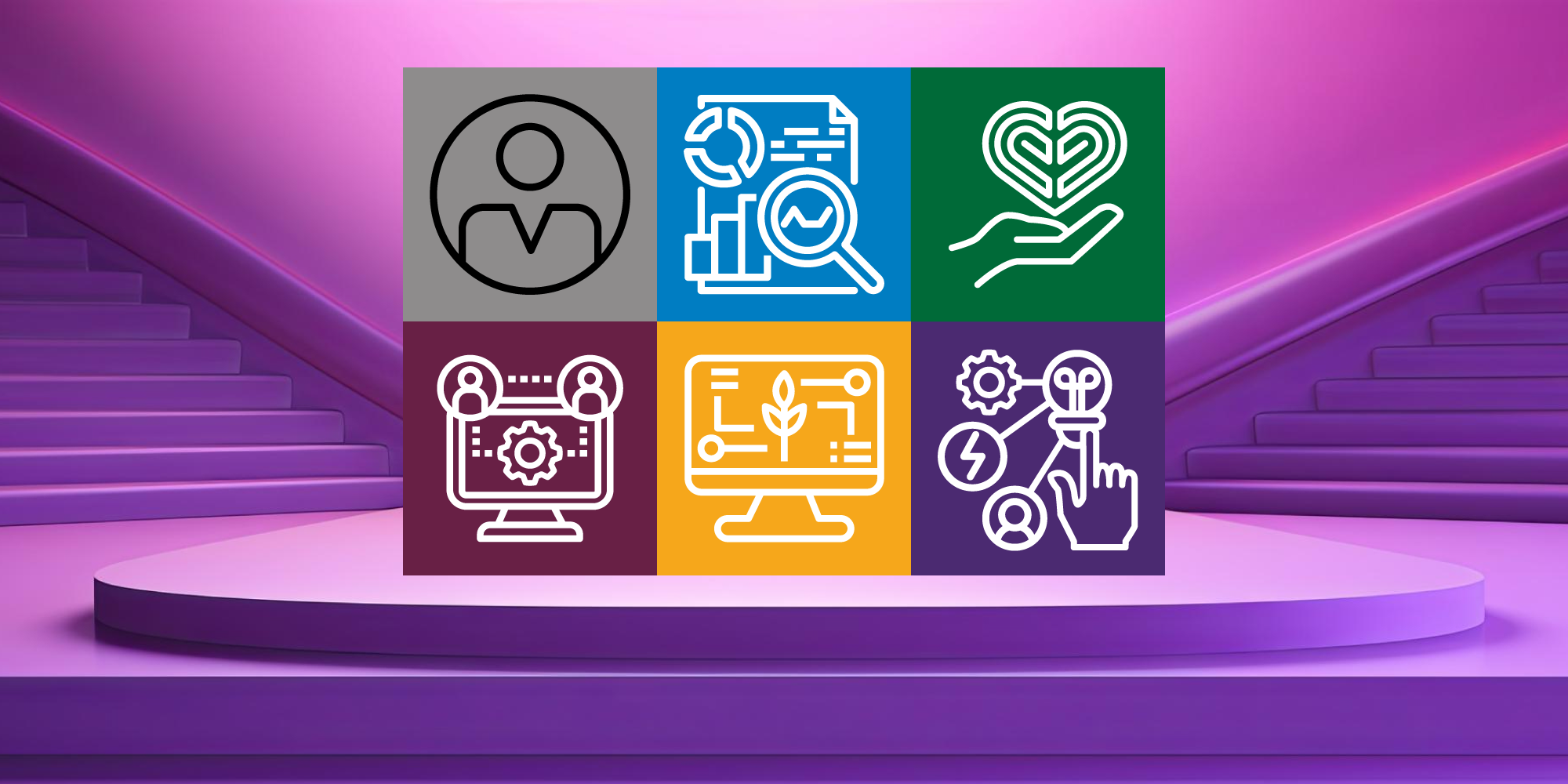 Image of 6 digital capabilities, purple background