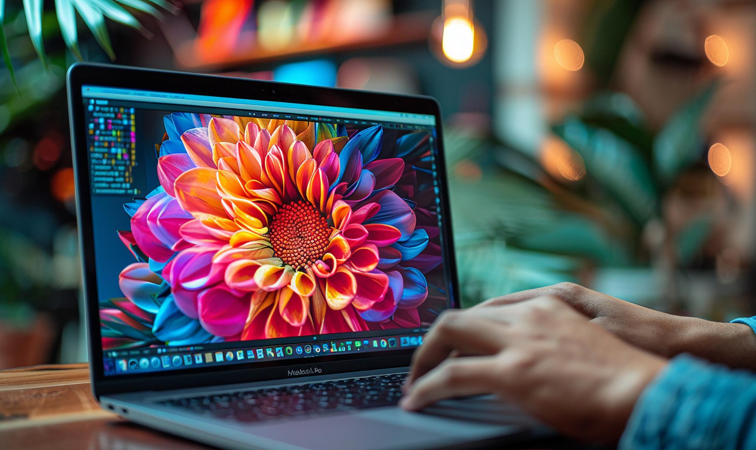 A laptop with a flower on the screen that says flower