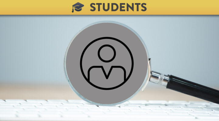 Keyboard and magnifying glass with the Jisc icon for ICT Proficiency