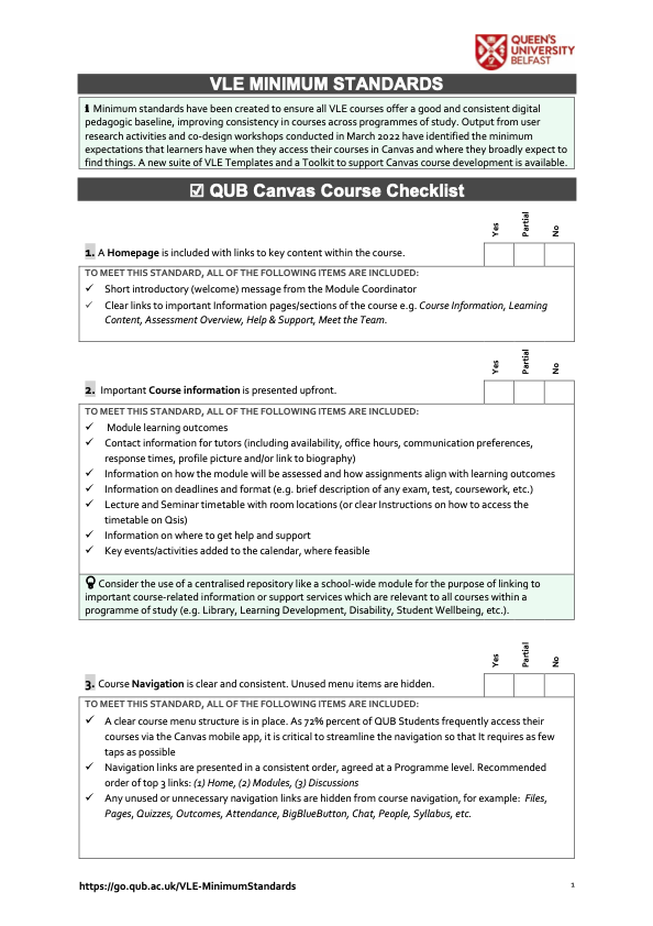 VLE Minimum Standards Checklist