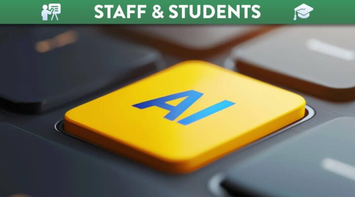 Close up of a keyboard with a yellow key that says 'AI'