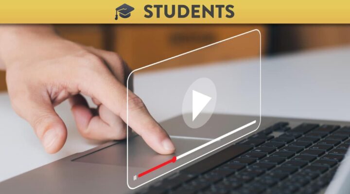 Student uploading video using a laptop