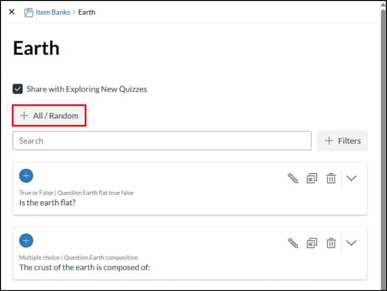 Selecting all questions to insert to a quiz
