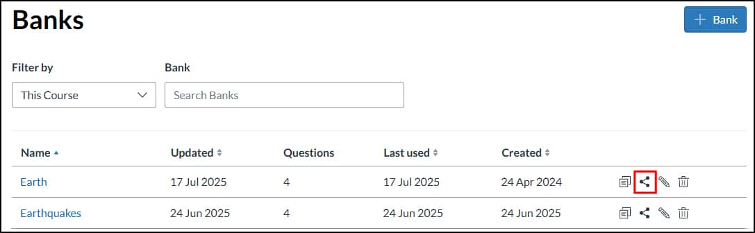Share button on item bank