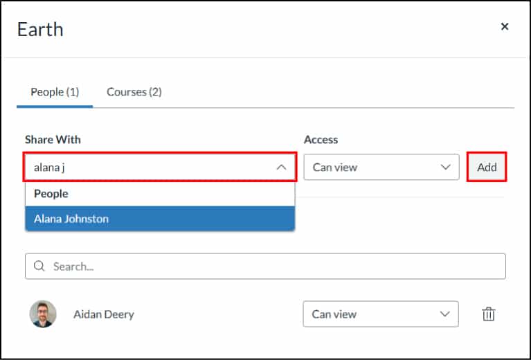 Sharing an item bank with a person