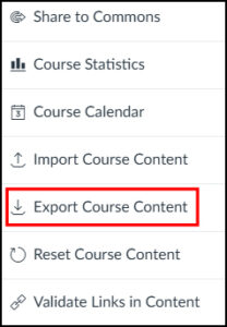 Export Course content menu item