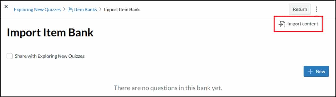 Import content option