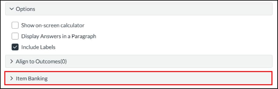 Item Banking button selected