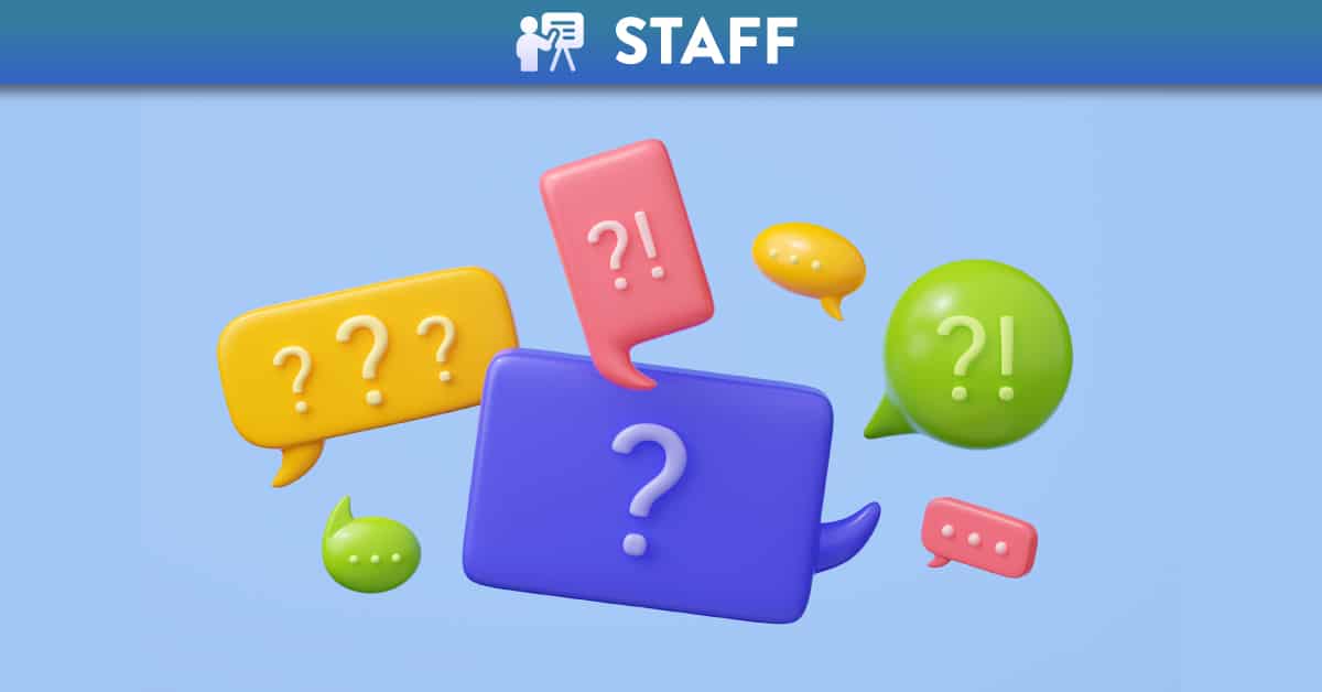 Different coloured speech bubbles with question marks in them