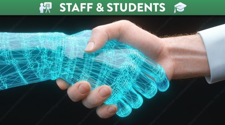 Human hand shaking a digital hand