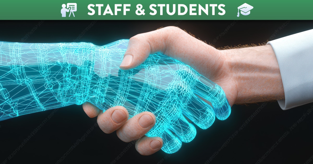 Human hand shaking a digital hand