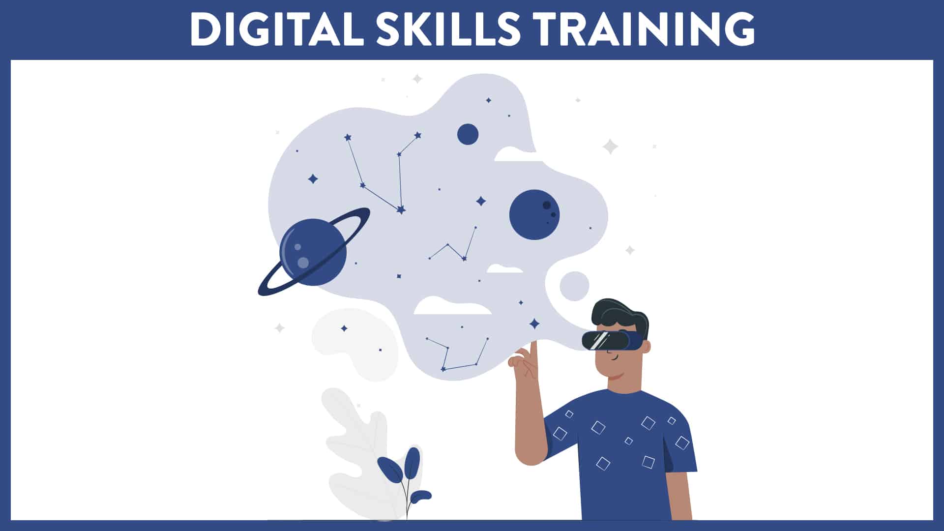 Illustration of man using VR to view space