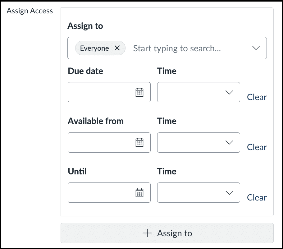 Options for assigning access to different Sections of students, setting differentiated due dates and times.