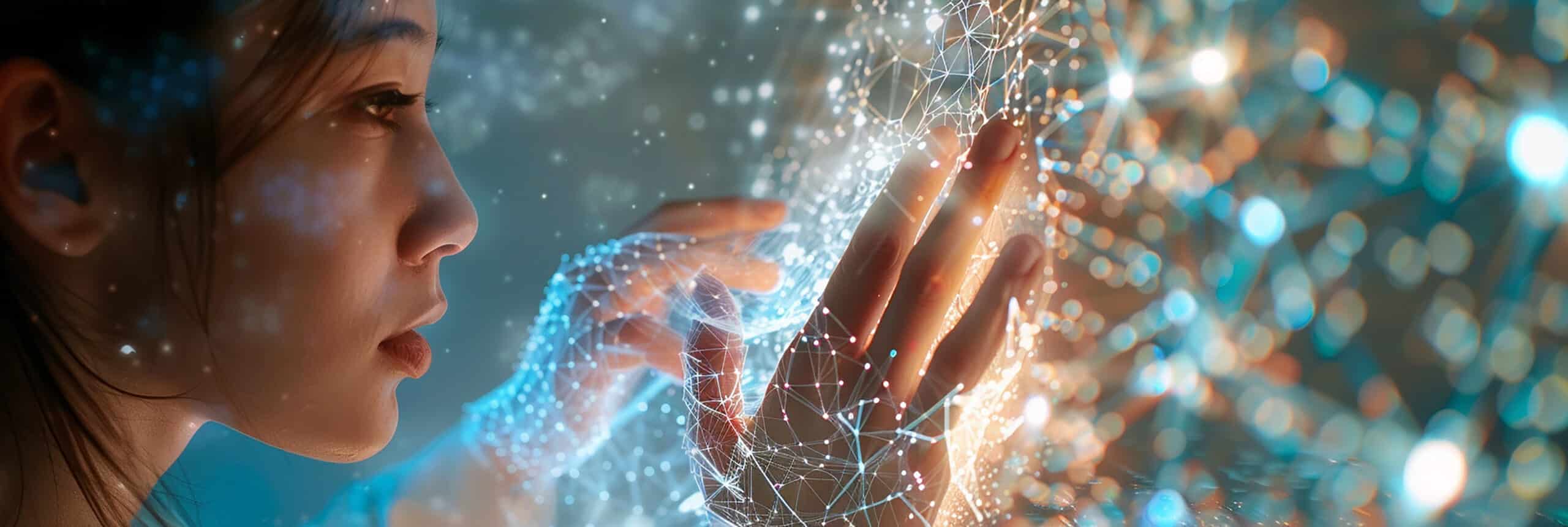 Person using a digital neural network concept