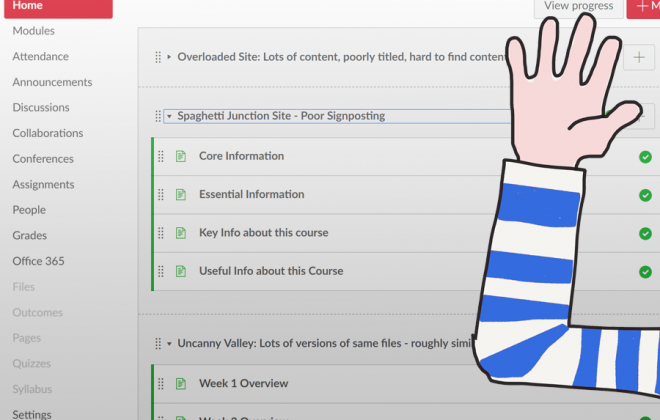 cartoon hand over Canvas modules page