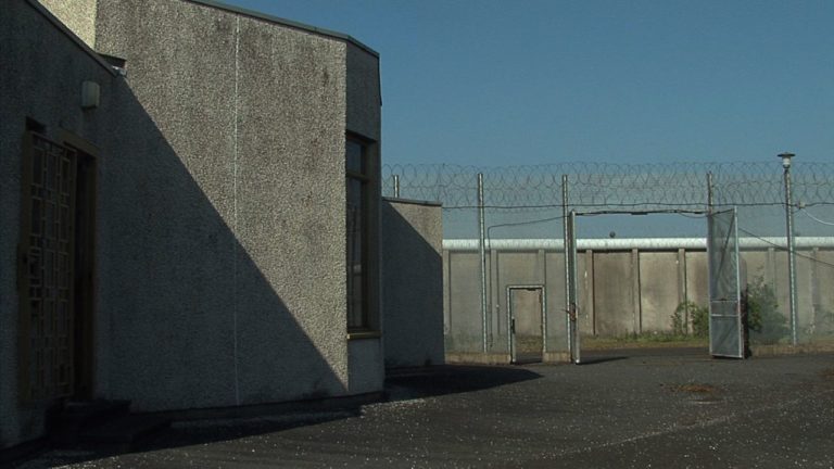 Chapel building and wire gate