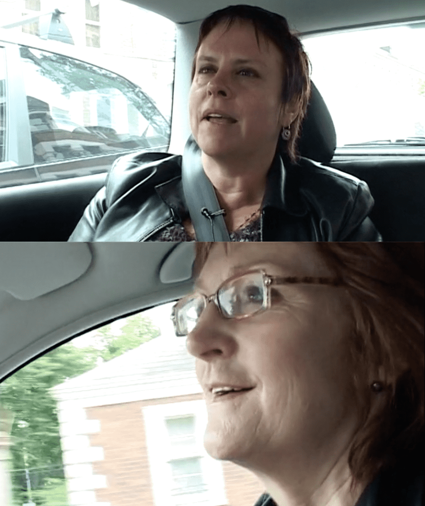 Fionna and Joanna in a car.