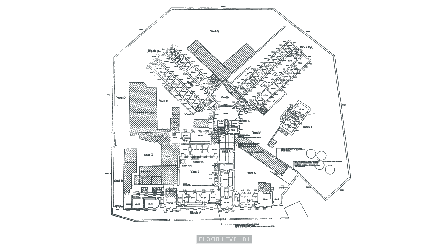 A Floor Plan of Level One of the Armagh Gaol.